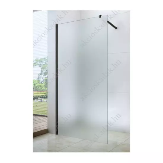 walk-in zuhanyfal 120-as 8mm-es nano vízlepergető Matt üveggel fekete kerettel kitámasztó karral